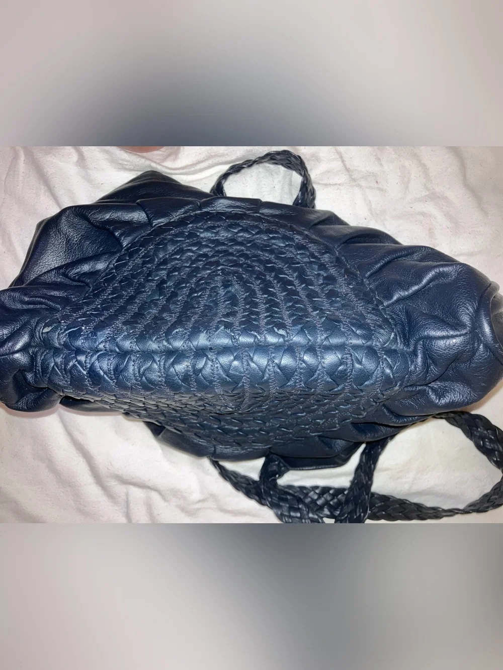 Braccialini vintage Italian leather bag handbag purse blue unique shape braided